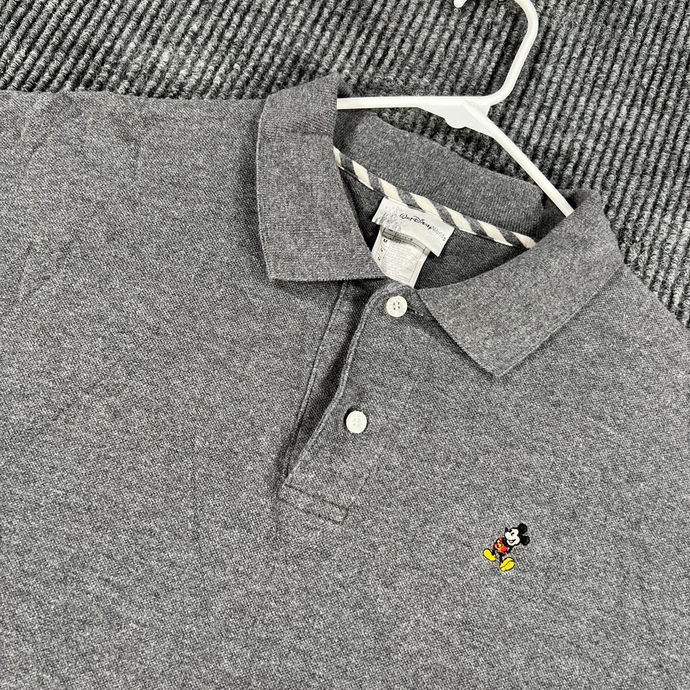 Disney Polo Shirt Mens Medium Gray Short Sleeve Mickey Mouse Walt Disney World
